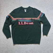 Vintage LL Bean Sweater Size XXL Tall Green Logo Spellout Lambs Wool Long Sleeve