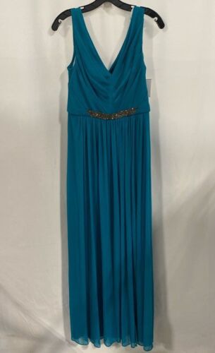 NWT David's Bridal Womens Blue Mesh Beaded Waistband V-Neck Tank Maxi Dress Sz 8
