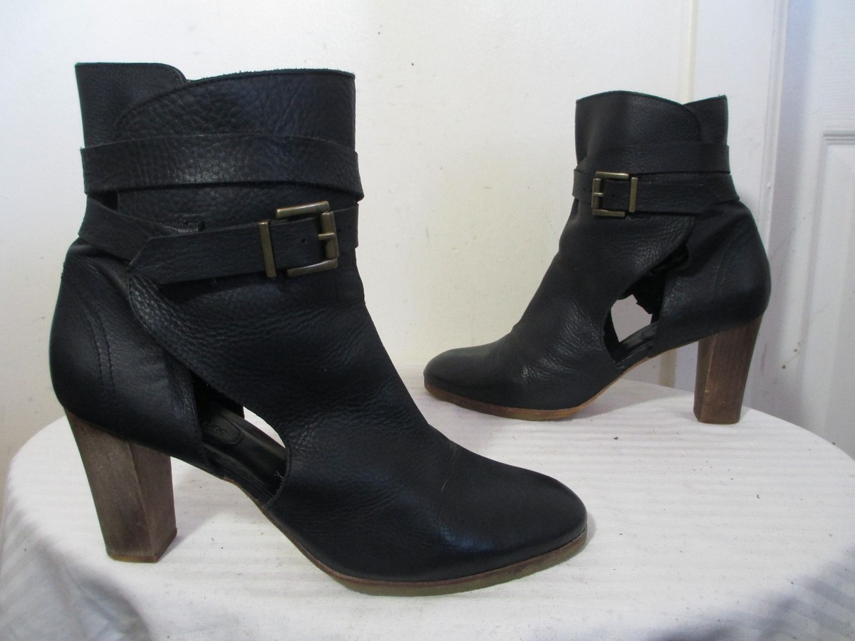 ATHE VANESSA BRUNO BLACK LEATHER STRAP BLOCK HEEL BOOTIES 41 US 10 MADE IN  ITALY