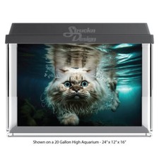 White Fluffy Cat Swimming Polyester Fish Tank Glass Backdrop Aquarium Background