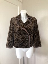 Jaeger Immaculate Designer Velvet On Trend Leopard Biker Jacket Size 12