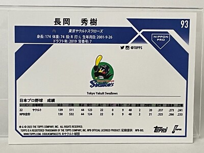 Hideki Nagaoka 2023 Topps Chrome NPB #93 Tokyo Yakult Swallows