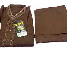 Pakistani Shalwar Kameez Mens Style ReadyMade Brown Color Size Large AK-3897