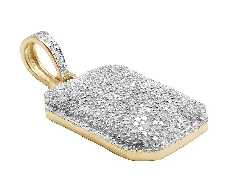 Men s 10K Yellow Gold Iced Dome Pillow Real Diamond Charm Pendant