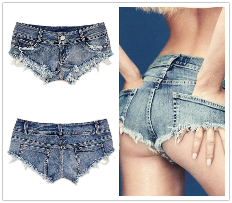 Women Low Waist Denim Shorts Distressed Ripped Tassels Jeans Short