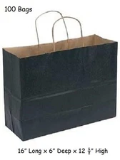 Black Paper Shopping Bags 100 Kraft Gift Merchandise 16" x 6" x 12 ½" Handles