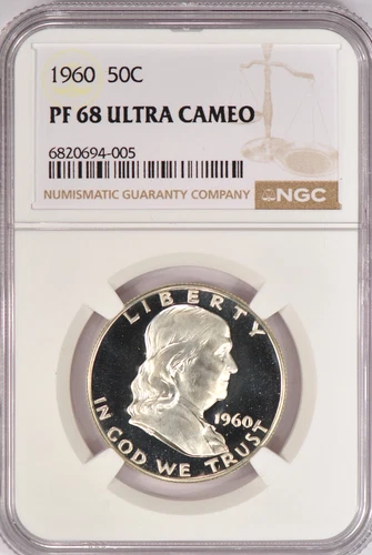 1960 Franklin Half Dollar Proof NGC PF 68 ULTRA CAMEO PR68DCAM Frosty Coin 50C
