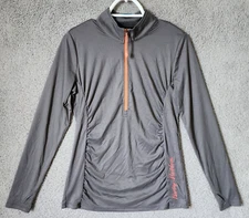 Harley Davidson Women's Long Sleeve Half Zip Performance Top Ruched Front Gray M