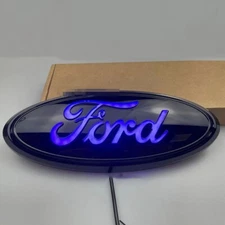 1pc Blue Light LED Tailgate Badge Front Grille Emblem Black Housing For Ford