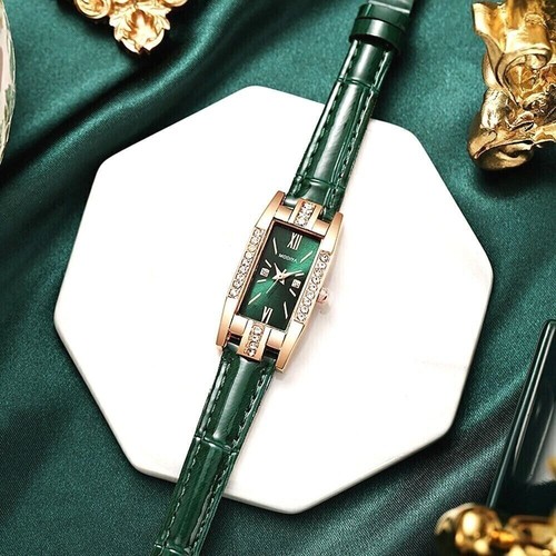 Emerald Green Ladies Women Wrist Watch Quartz Fashion Leather Strap Crystal Gift - Picture 7 of 7