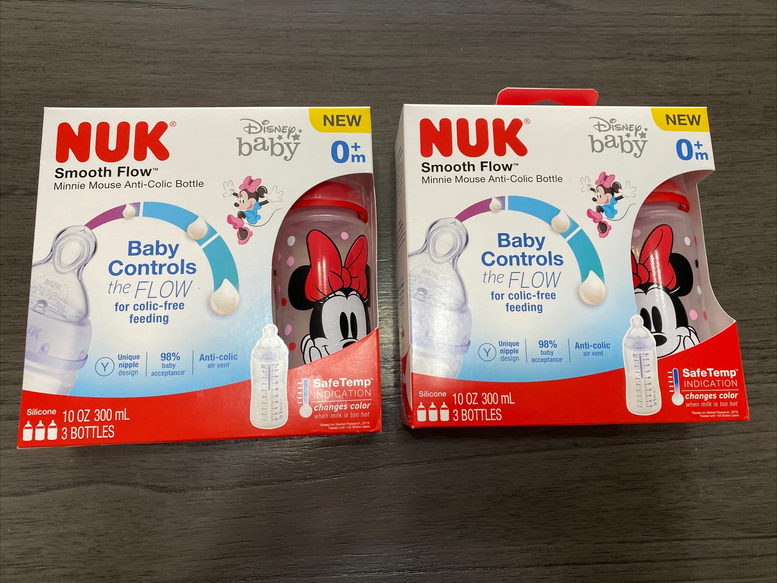 LOT Of 2 New NUK Smooth Flow Disney Bottle Minnie Mouse 10 Oz 3 Pack