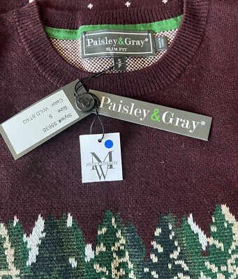 Paisley & Gray Slim Fit Crew Neck Sweater, Wine Wild Stag | eBay