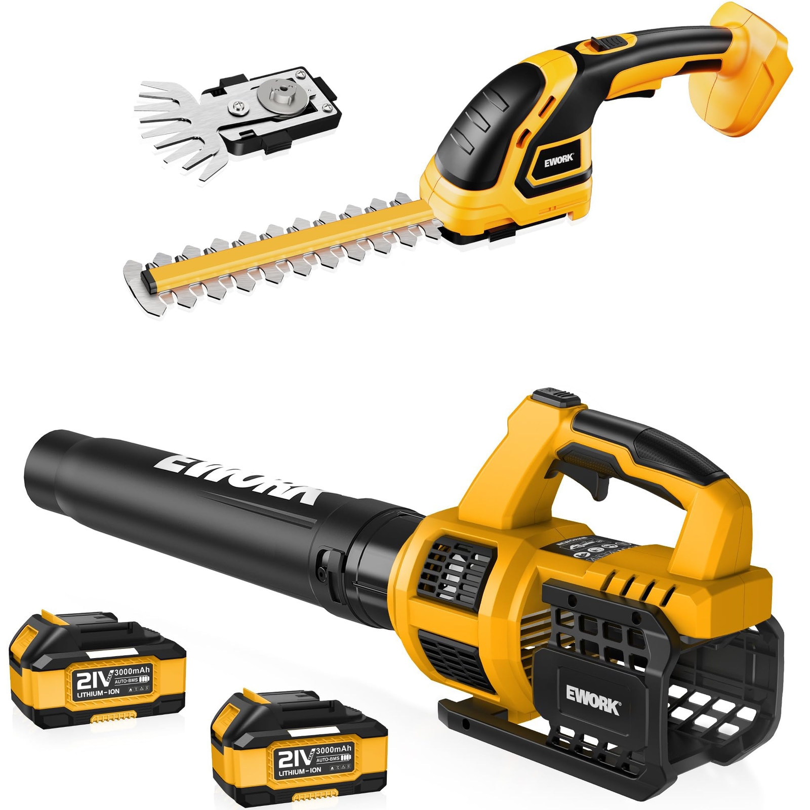 20V Cordless Leaf Blower & Hedge Trimmer Kit with 2 Batteries & Fast Charger