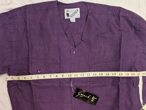 Goouch Mens SMALL Purple Plum ButtonLong Sleeve 100% Linen V-Neck Shirt Vintage - Picture 7 of 8