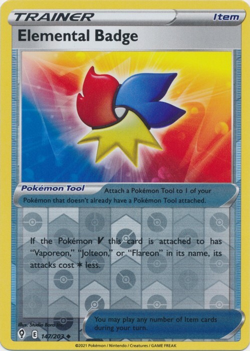 Reverse Holo Elemental Badge 147/203 Evolving Skies Uncommon Pokemon TCG