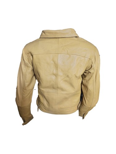 Chaqueta de cuero real amarilla para mujer - estilo motociclista con botones delanteros - Imagen 2 de 2