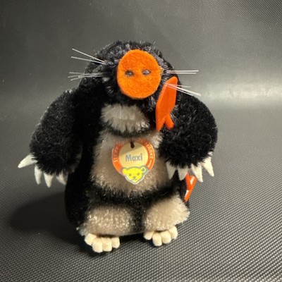 Vintage 60's Steiff MAXI Mole Mini Mohair 4'' Standing W / RED SHOVEL CHEST TAG