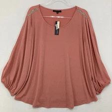 New Adrienne Vittadini size 3X Pink Salmon Stretch Puff Sleeve Embellished Top