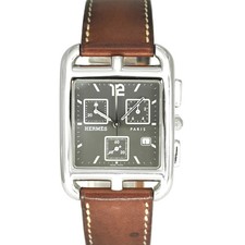 Hermes CC1.910 Cape Cod Chronograph Silver Brown Leather Watch Ladies Size 32mm 18