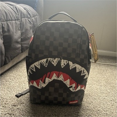 Sprayground Shark Mouth Checkered Backpack Zip Adjustable Straps Mens Med