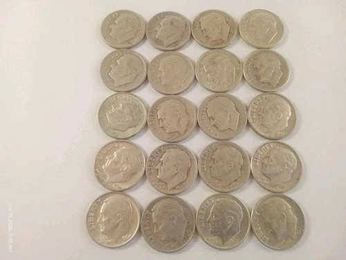 Lot of 20 Roosevelt Dimes 1946-1964 90% Silver $2 Face Value