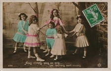 Antique RPPC Postcard Cute Girls Frilly Dresses Richeville FR 1910s