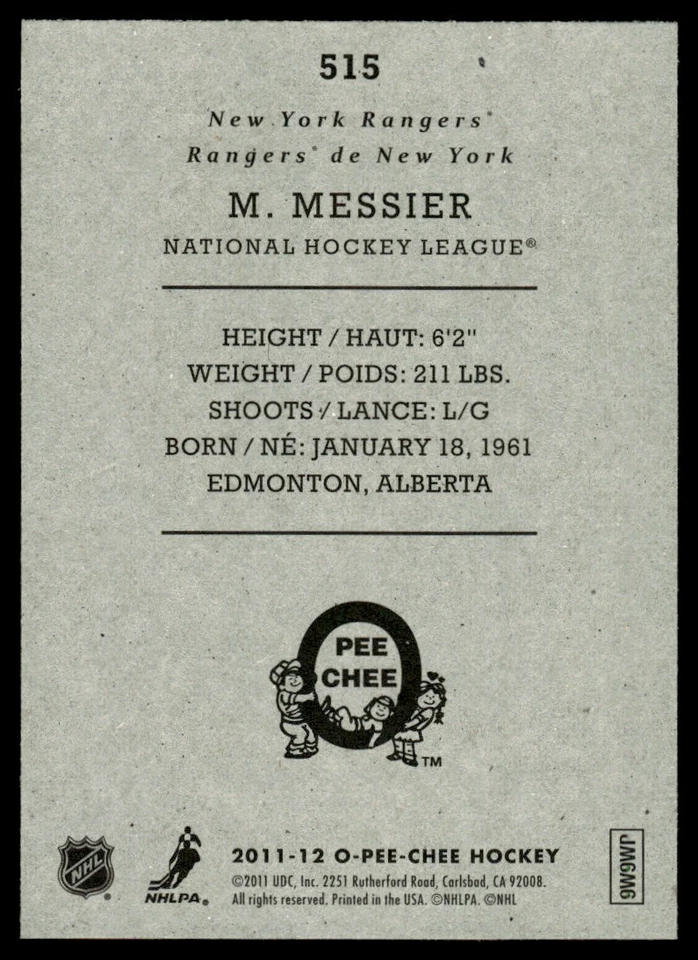 2011-12 O-Pee-Chee Retro Mark Messier New York Rangers #515 - Image 2 of 2