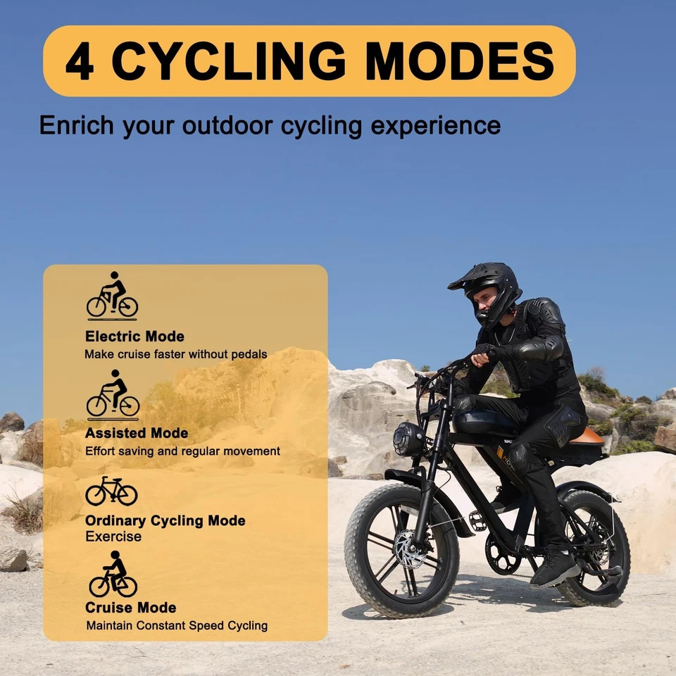 Movcan V30 20" Fat Tire Electric Bike 1000W 28mph 48V 15.6Ah for Adults - Image 4 of 4