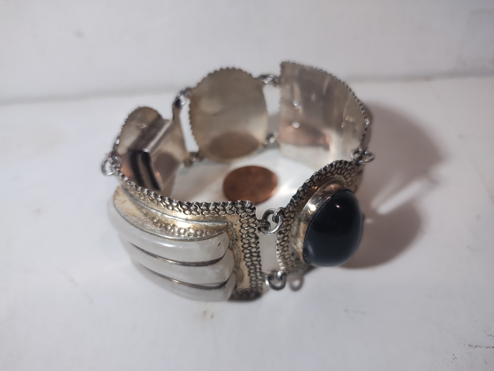 Heavy Solid Silver Vintage Panel Bracelet - image 7