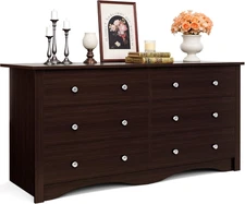 Dresser for Bedroom, 6 Wood Dresser Drawers, Wide Chest of Drawers, Storage Towe