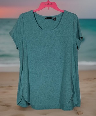 H by Halston Teal Blue Green Marled STRETCH Scoop Neck Short Sleeve MODAL Top M