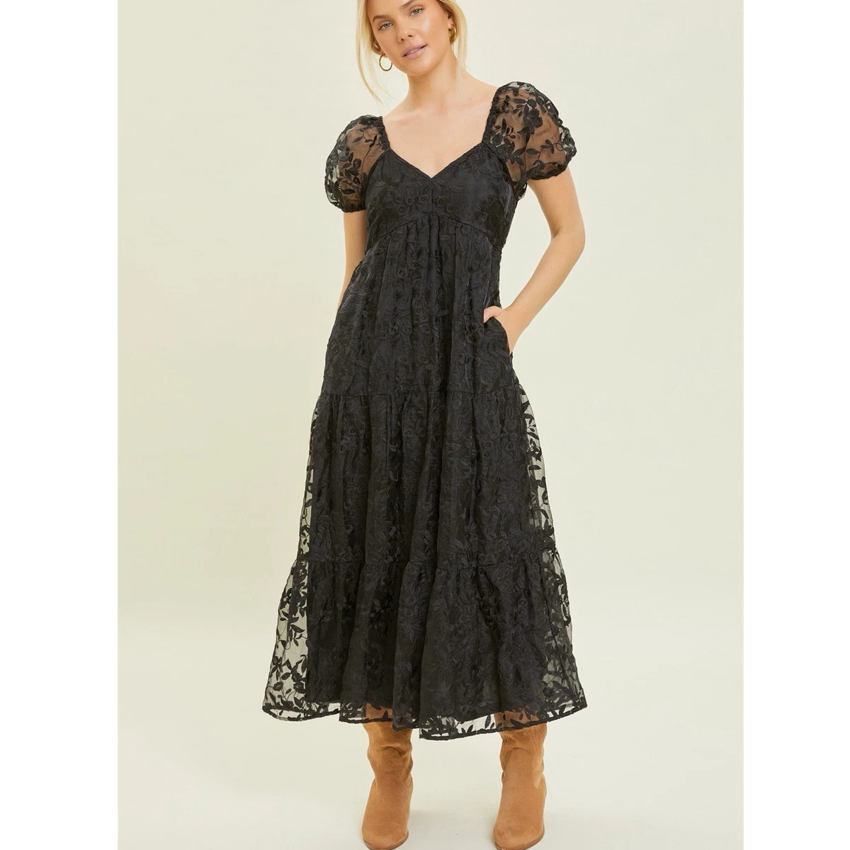 misha collection black lace dress Formal Long Dress Misha-Long by Velvi Black / XSmall