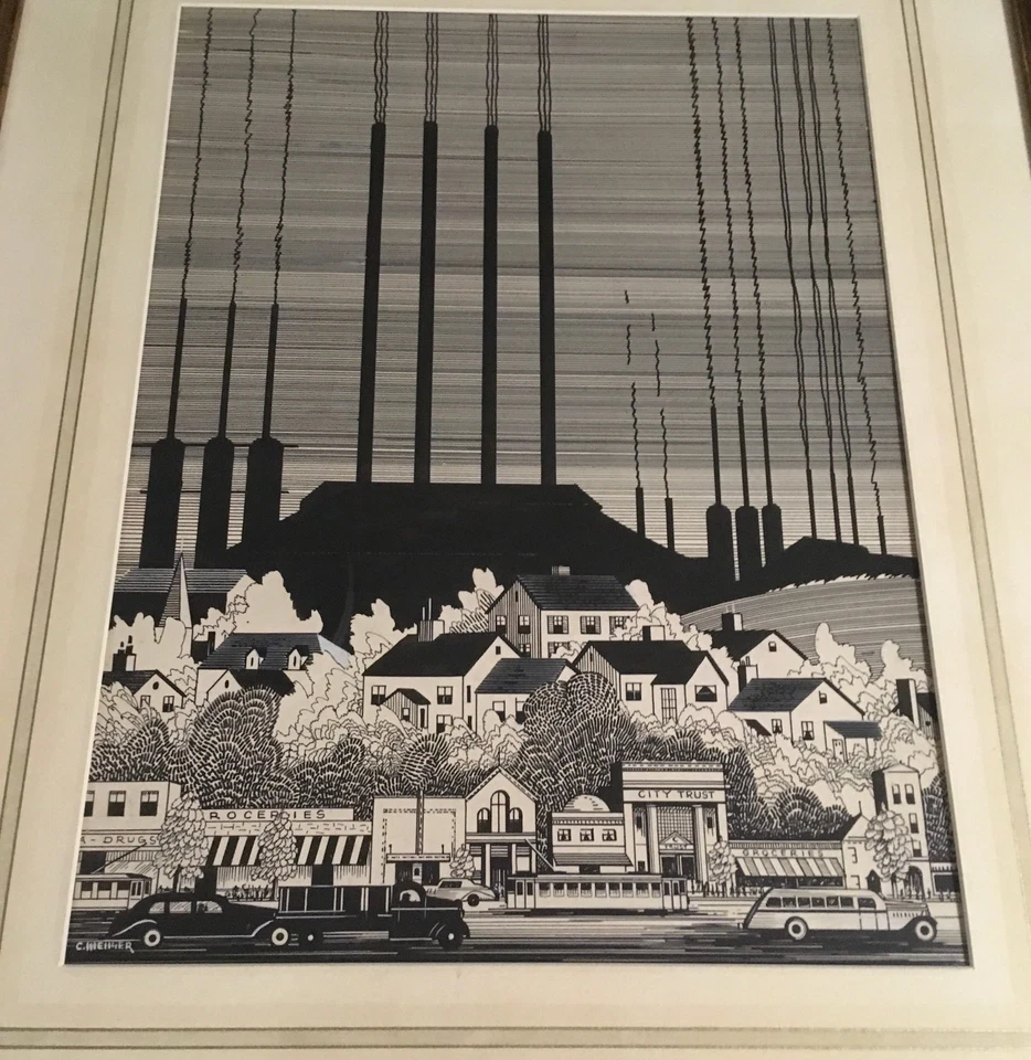 vntg illustration drawing Art Deco Social Realism Regionalism Industrial WPA - Image 2 of 4