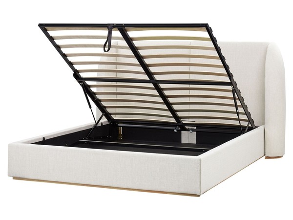 Bett Stoff Creme Weiß Mit Kopfteil Bettkasten Lattenrost 160X200 Cm Monestier-image
