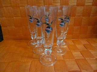 6 Original Fernet Branca Glas/Shot altes Logo und mit Kugelfuß