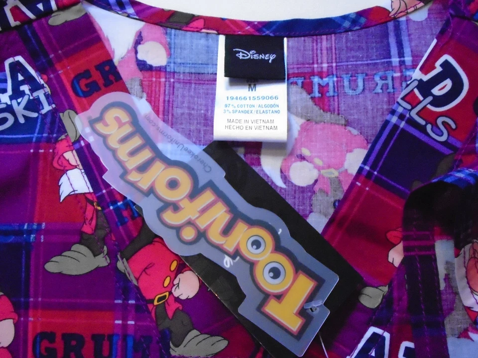 NWT Disney Grumpy Tooniforms Cherokee Scrubs V Neck Plaid Mad Skills Mens Medium - Image 3 of 4
