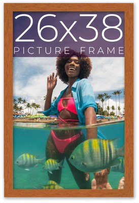 26x38 Honey Brown Real Wood Picture Frame Width 0.75 inches | Interior Frame Dep