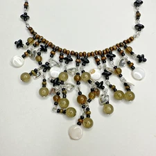 Waterfall Necklace John 13:34 Silver Tone Heart Beaded Brown Love One Another