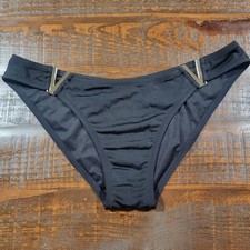 Victoria's Secret Swim V-Hardware Cheeky Bikini Bottom, L Black NWOT