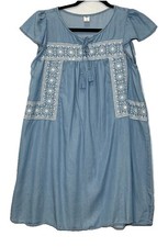 Old Navy Women's Embroidered Chambray Dress Petite M Blue Tassels Flutter Sleeve