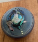 Glass Paper Weight Round Flat signed Marc S. Boutte Blue Glittery Mint — photo 1