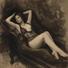 Nudo divano femminile dipinto olio quadro disegno donna arte stampa artistica