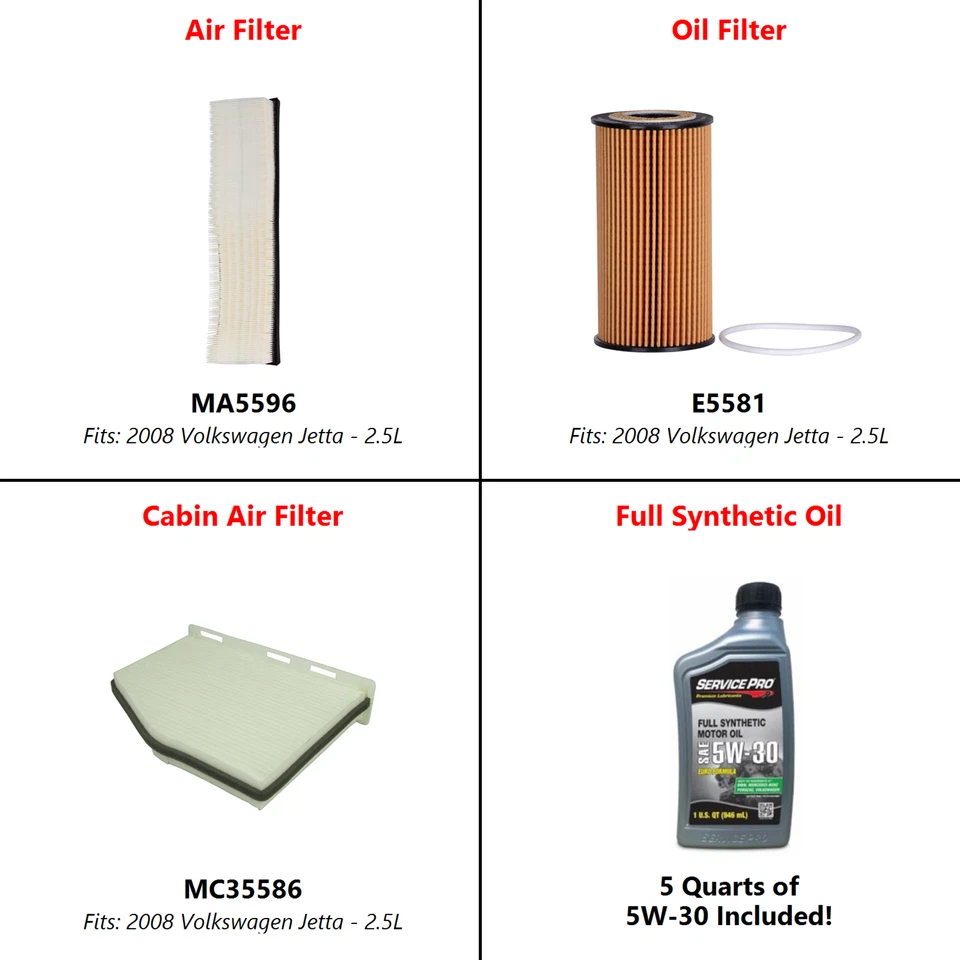 2008 Volkswagen Jetta 2.5L Complete Cabin, Air & Oil Filter Kit (5W-30) - Image 2 of 4