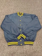 Vintage Athletic Sportswear Men Large Varsity Jacket Large Blue Snap Button Logo
