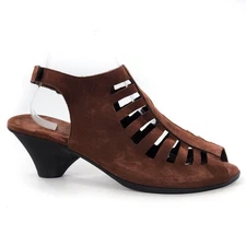 ARCHE Enexor Caged Brown Nubuck Peep Toe Wedge Heel Slingback Sandals Size 41 10