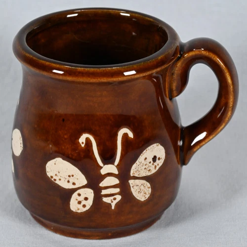 Vintage Studio Glazed Pottery Coffee Mug Butterfly 12 oz