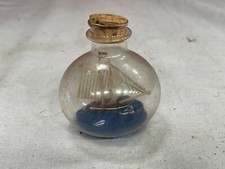 VINTAGE SMALL GLASS SHIP IN A BOTTLE ORNAMENT