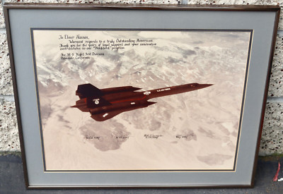 SR-71 Blackbird Aircraft Jet Flight Test Division Pilot Signed Thank You Award