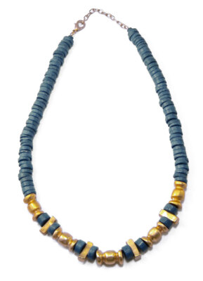 24k Gold Plated Blue Ceramic Pre-Columbian Necklace| Across The Puddle