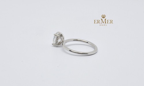 14k White Gold Engagement Ring, Moissanite Natural stones, Handmade - Picture 5 of 6